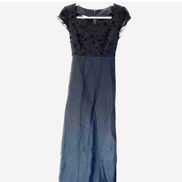 Velvet Flocked Chiffon Bodice with Crape Back Satin Skirt Formal Maxi Dr… - Picture 8 of 16